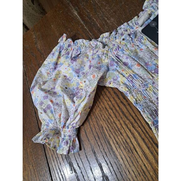 New Small Levi Off Shoulder Country Sundress Shirred Waist Puff Sleeve Dress - Picture 5 of 8